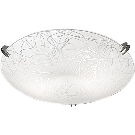 MAGO' Plafoniera Rotonda 41cm in Vetro Opale Serigrafato con Decori Cristallo e Finiture Cromate, Attacco E27, IP20 - Rossini Group