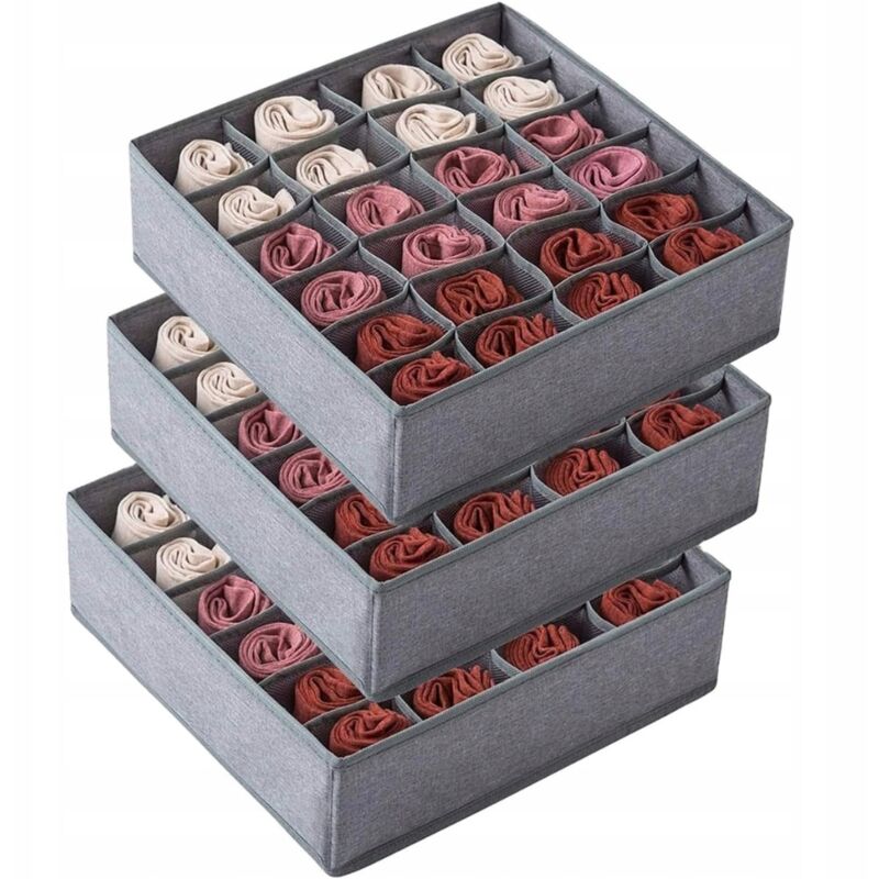 MAGOSIS Organizer per cassetti, confezione da 3 scatole per biancheria intima con 24 scomparti, grigio