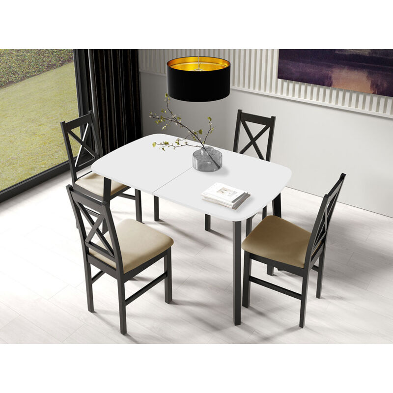 Bestmobilier - Magov - table à manger extensible - blanc et noir - 4 personnes - blanc / noir