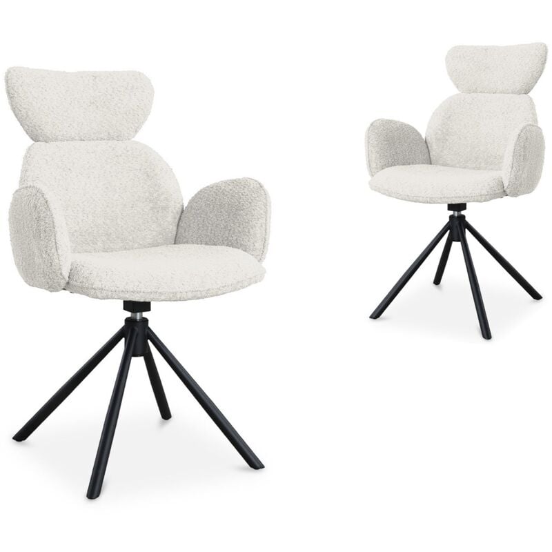 Deco In Paris - magy - Lot de 2 chaises pivotantes avec accoudoirs en tissu effet peau de mouton beige magy