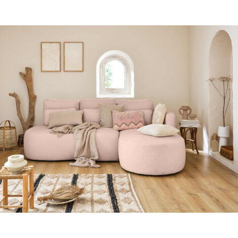 Mahina - 4-sitzer ecksofa mit ecke rechts - mit schlaffunktion und bettkasten - aus bouclé-stoff - rosa