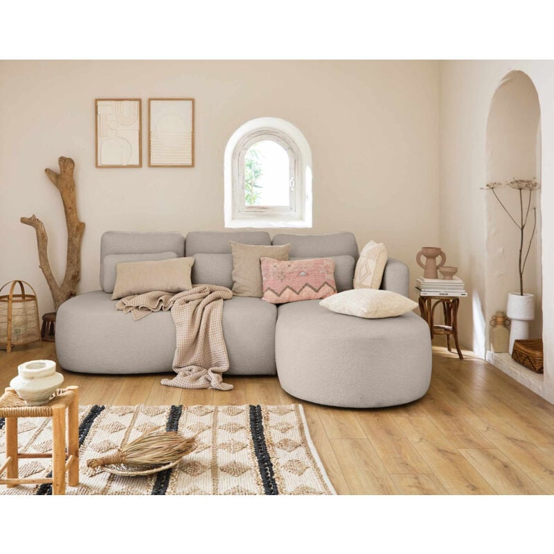Lisa Design - Mahina - canapé d'angle droit - 4 places - convertible avec coffre - en tissu bouclette - taupe