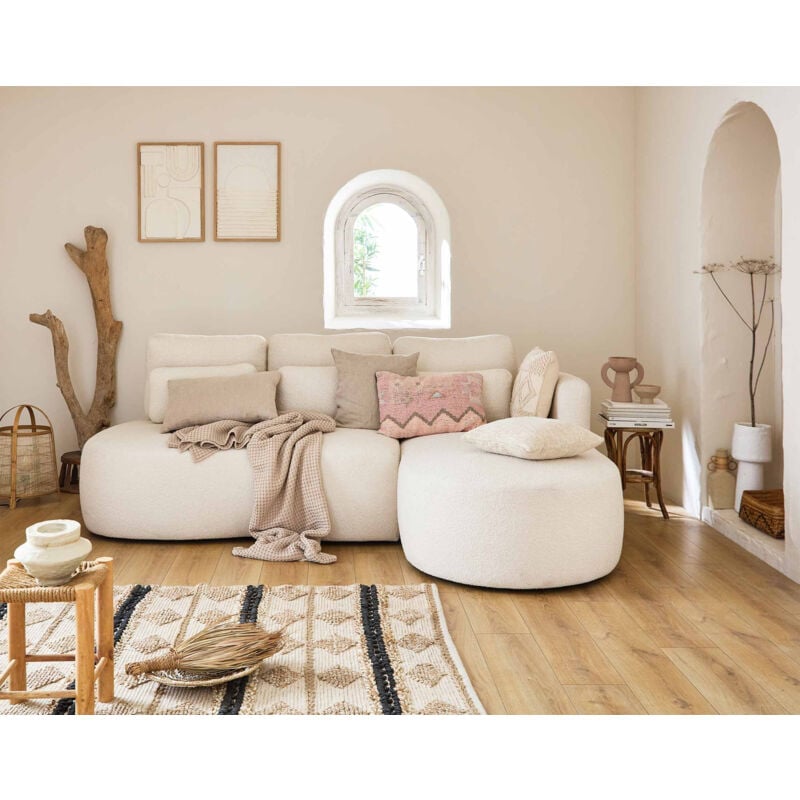 Lisa Design - Mahina - canapé d'angle droit - 4 places - convertible avec coffre - en tissu bouclette - beige