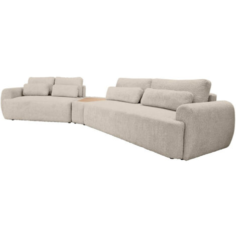 Mahina - links - 5-sitzer mit sofaende - schlaffunktion und bettkasten - aus bouclé-stoff - taupe