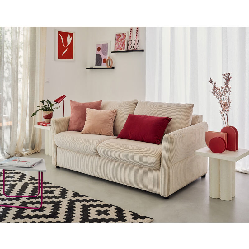 Bestmobilier - Maho - canapé 2 places convertible - couchage quotidien - matelas 11 cm - en velours côtelé - beige