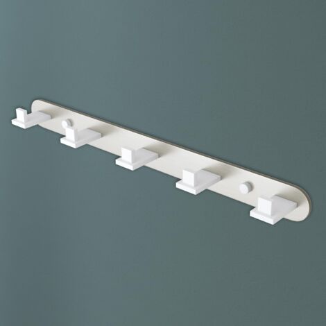 Mai & Mai Appendiabiti da Parete con 5 Ganci, Attaccapanni da Muro in Acciaio Inossidabile Appendiabiti 44.7 cm per Camera da Letto, Ingresso, Cucina, Bianco Opaco+Nichel Spazzolato, Stalo-09