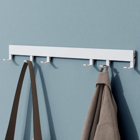 Mai & Mai Appendiabiti da Parete con 6 Ganci Scorrevoli, Attaccapanni da Muro in Alluminio Appendiabiti 60 cm per Cameretta, Ingresso, Cucina, Bianco Opaco, Stalo-10