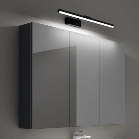 Mai & Mai Armadietto a Specchio 100x15x70cm con Lampada da Specchio LED per Bagno 60cm, 14W, Specchiera Bagno Mobilettto da Parete Antracite Opaco con 3 Ante e Applique Specchio, Spiegelschrank 02
