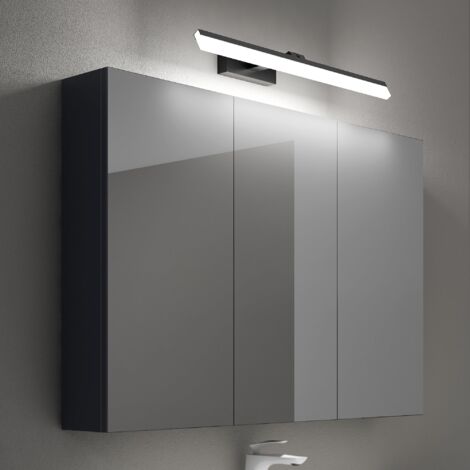 Mai & Mai Armadietto a Specchio 100x15x70cm con Lampada da Specchio per Bagno 60cm, 14W 6000K, Specchiera Bagno Mobilettto da Parete Antracite Opaco con 3 Ante e Applique Specchio, Spiegelschrank 02