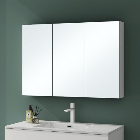Mai & Mai Armadietto a Specchio 100x15x70cm, Specchio con Pensile per Bagno con 3 Ante Bianco opaco Spiegelschrank 02