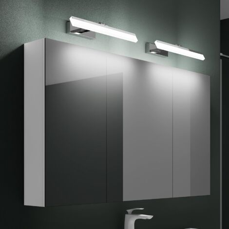 Mai & Mai Armadietto a Specchio 120x15x70cm con Lampada da Specchio LED per Bagno 40cm2, 9W 6000K, Specchiera Bagno Mobilettto da Parete Bianco con 3 Ante e Applique Specchio Cromo, Spiegelschrank 02