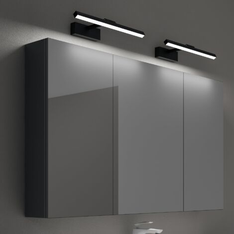 Mai & Mai Armadietto a Specchio 120x15x70cm con Lampada da Specchio LED per Bagno 40cm2, 9W, Specchiera Bagno Mobilettto da Parete Antracite Opaco con 3 Ante e Applique Specchio, Spiegelschrank 02
