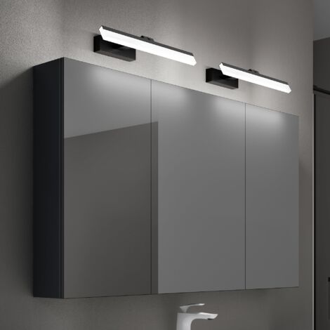 Mai & Mai Armadietto a Specchio 120x15x70cm con Lampada da Specchio per Bagno 40cm2, 9W 6000K, Specchiera Bagno Mobilettto da Parete Antracite Opaco con 3 Ante e Applique Specchio, Spiegelschrank 02