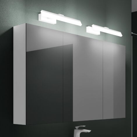 Mai & Mai Armadietto a Specchio 120x15x70cm con Lampada da Specchio per Bagno 40cm2, 9W 6000K, Specchiera Bagno Mobilettto da Parete Bianco con 3 Ante e Applique Specchio Bianco, Spiegelschrank 02