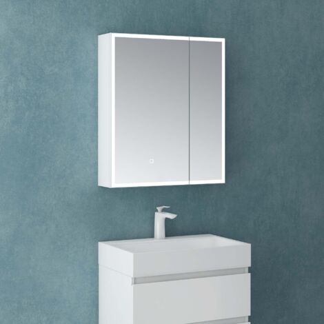 Mai & Mai Armadietto a Specchio 60x15x70cm, Specchio con Pensile per Bagno con 1 Ante Bianco opaco Spiegelschrank-04