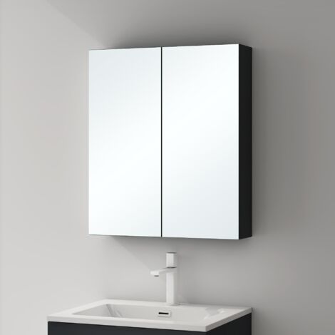 Mai & Mai Armadietto a Specchio 60x15x70cm, Specchio con Pensile per Bagno con 2 Ante Antracite Opaco Spiegelschrank 02