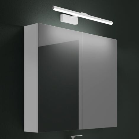 Mai & Mai Armadietto a Specchio 80x15x70cm con Lampada da Specchio LED per Bagno 60cm, 14W 4000K, Specchiera Bagno Mobilettto da Parete Bianco con 2 Ante e Applique Specchio Bianco, Spiegelschrank 02