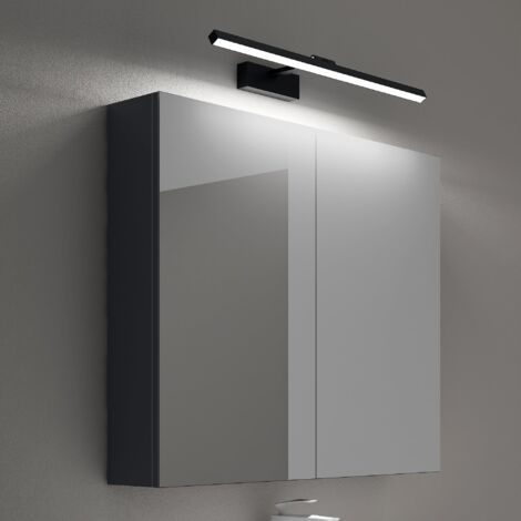 Mai & Mai Armadietto a Specchio 80x15x70cm con Lampada da Specchio per Bagno 60cm, 14W 4000K, Specchiera Bagno Mobilettto da Parete Antracite Opaco con 2 Ante e Applique Specchio, Spiegelschrank 02