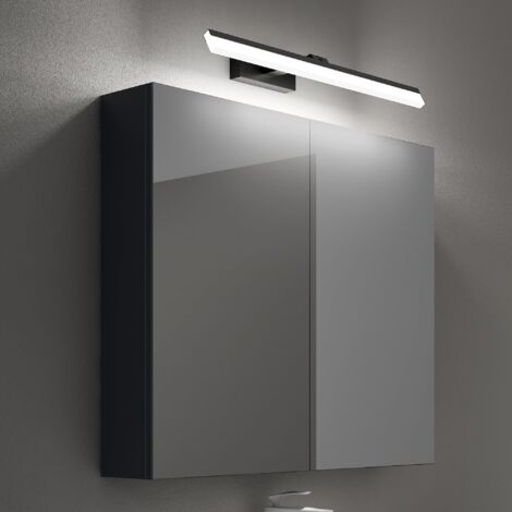 Mai & Mai Armadietto a Specchio 80x15x70cm con Lampada da Specchio per Bagno 60cm, 14W 6000K, Specchiera Bagno Mobilettto da Parete Antracite Opaco con 2 Ante e Applique Specchio, Spiegelschrank 02