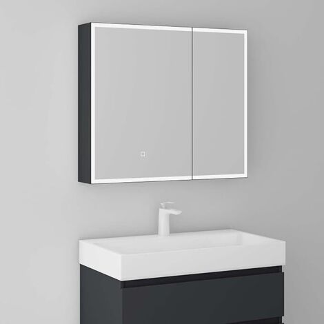 Mai & Mai Armadietto a Specchio 80x15x70cm, Specchio con Pensile per Bagno con 2 Ante Antracite opaco Spiegelschrank-04