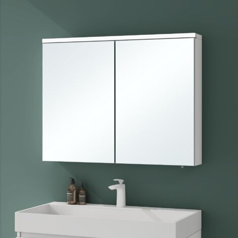 Mai & Mai Armadietto a Specchio 90x70cm, Specchio con Pensile per Bagno con 2 Ante Bianco opaco Spiegelschrank 03