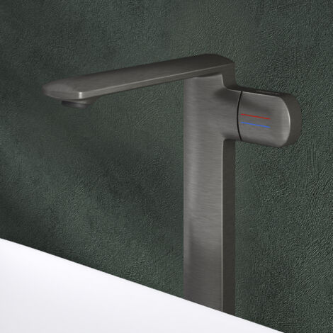 Mai & Mai Armatur Bad Wasserhahn Badezimmer Waschtischarmatur Einhebelmischer Mischbatterie Bad aus Messing mit Wassersparfunktion Grau 28,1cm hoch DIN-Anschlüsse WAO-1180H
