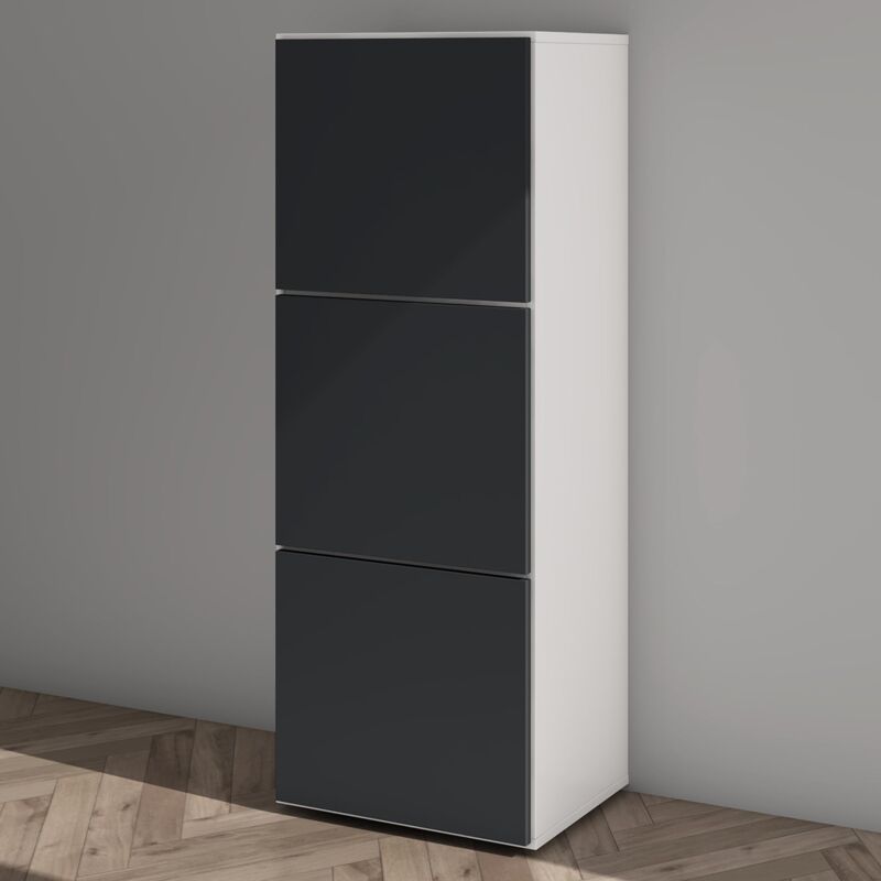 Mai & Mai Armoire à Chaussures Commode à Chaussures Entrée avec 3 Compartiments Meuble de Rangement Chaussure Blanc Mat + Gris Noir Mat 45x36x120 cm