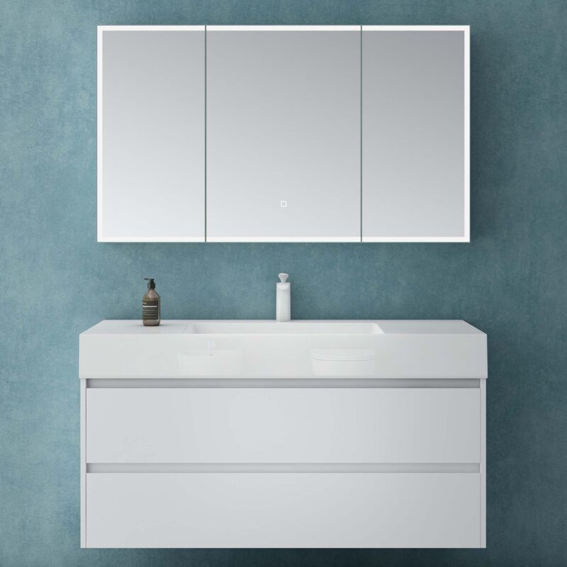 Mai & Mai Armoire de Toilette avec Éclairage LED Armoire Suspendue de Salle de Bain avec Miroir Armoire Miroir Mural 120x15x70 cm Blanc Mat