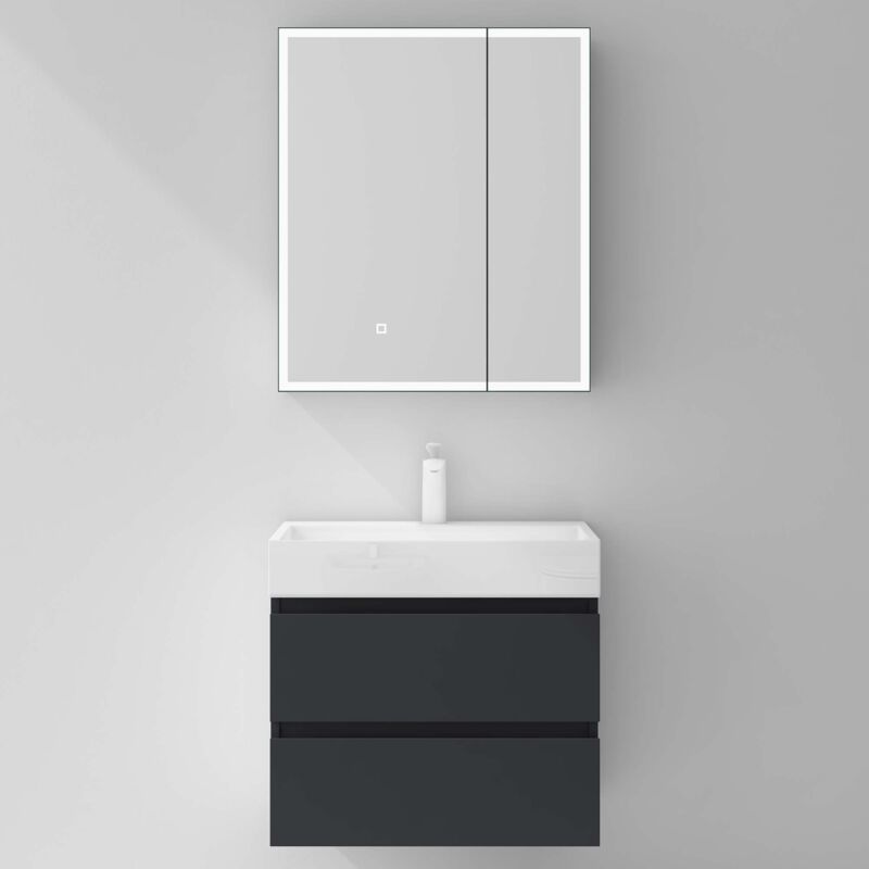 Mai&mai - Armoire de Toilette avec Éclairage led Armoire Suspendue de Salle de Bain avec Miroir Armoire Miroir Mural 60x15x70 cm Anthracite Mat