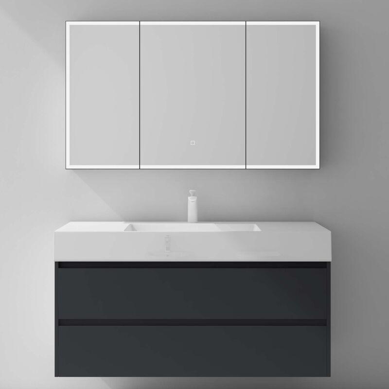 Mai&mai - Armoire de Toilette avec Éclairage led Armoire Suspendue de Salle de Bain avec Miroir Armoire Miroir Mural 120x15x70 cm Anthracite Mat