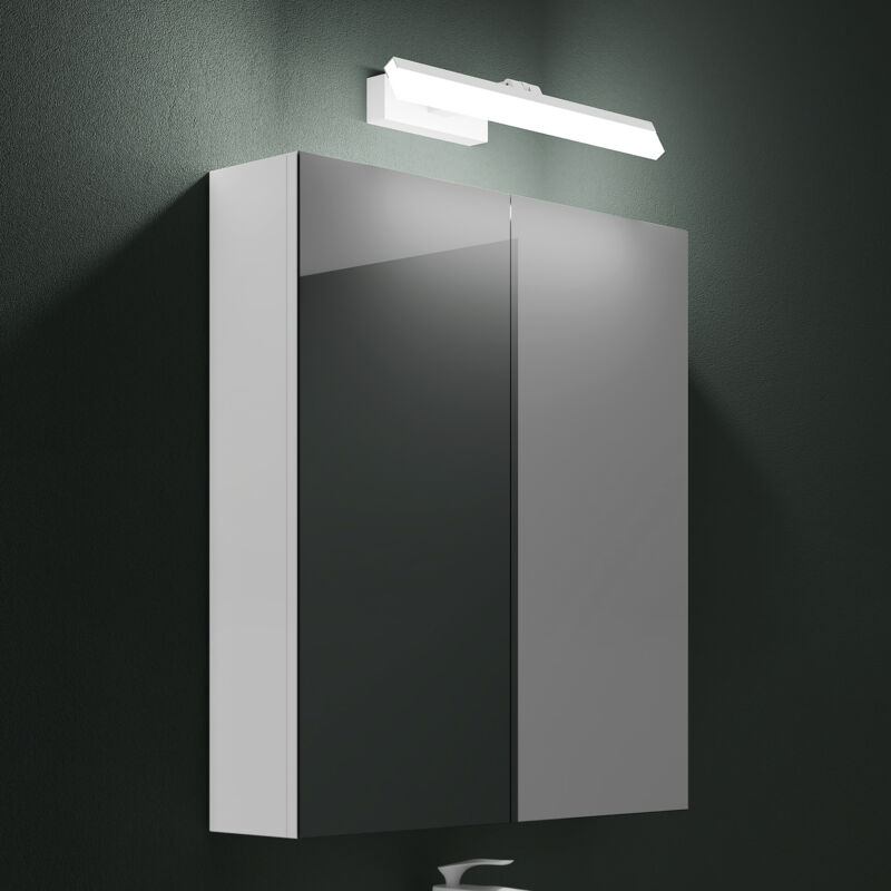 Mai & Mai Armoire Suspendue de Salle de Bain avec Miroir et Lampe LED 180° Rotative 40cm Blanc 2 Portes Armoire Miroir Murale Éclairage et Étagère Mai & Mai Armoire Suspendue de Salle de Bain avec Miroir et Lampe LED 180° Rotative 40cm Blanc 2 Portes Armoire Miroir Murale Éclairage et Étagère