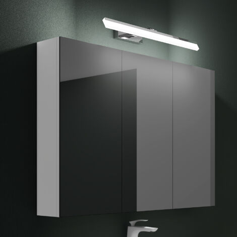Mai & Mai Armoire Suspendue de Salle de Bain avec Miroir et Lampe LED 180° Rotative 60cm Chrome 3 Portes Armoire Miroir Murale Éclairage et Étagère 100x15x70 cm Blanc Mat SpiegelSR-02