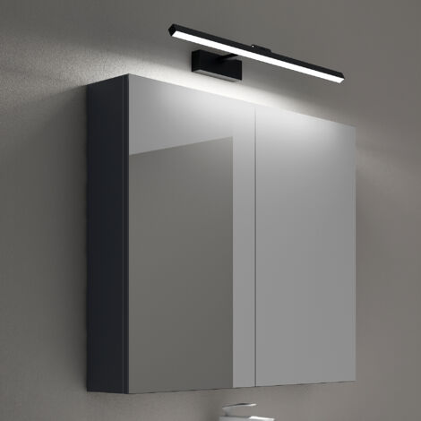 Mai & Mai Armoire Suspendue de Salle de Bain avec Miroir et Lampe LED 180° Rotative 60cm Noir 2 Portes Armoire Miroir Murale Éclairage et Étagère 80x15x70cm Gris Noir Mat SpiegelSR-02