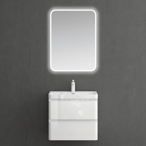 Mai & Mai Badmöbel-Set Waschbeckenunterschrank 60x42x55cm in Weiß mit Softclose Schubladen inkl. Mineralguss Waschbecken und LED-Spiegel Lucca