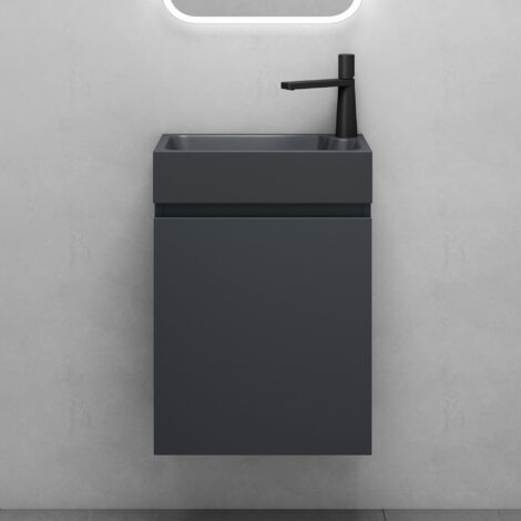 Mai & Mai Badmöbelset Badezimmermöbel bestehend aus Mineralguss Waschbecken und Waschbeckenunterschrank in Anthrazit Matt, BTH: 46x26x63cm Pisa02