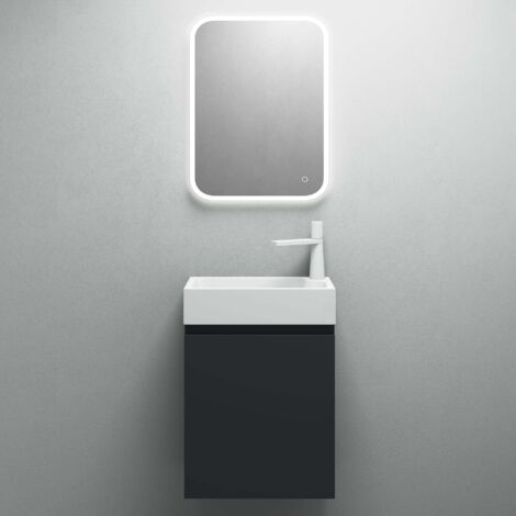 Mai & Mai Badmöbelset Badezimmermöbel bestehend aus Waschbecken LED-Spiegel und Waschbeckenunterschrank in Anthrazit Matt, BTH: 46x26x63cm Pisa02