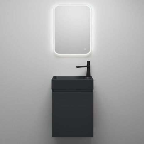 Mai & Mai Badmöbelset Badezimmermöbel bestehend aus Waschbecken LED-Spiegel und Waschbeckenunterschrank in Anthrazit Matt, BTH: 46x26x63cm Pisa02