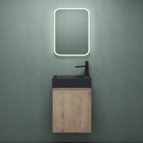 Mai & Mai Badmöbelset Badezimmermöbel bestehend aus Waschbecken LED-Spiegel und Waschbeckenunterschrank in Eiche Greige, BTH: 46x26x63cm Pisa02