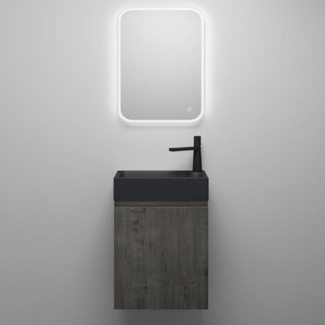 Mai & Mai Badmöbelset Badezimmermöbel bestehend aus Waschbecken LED-Spiegel und Waschbeckenunterschrank in grau-braun, BTH: 46x26x63cm Pisa