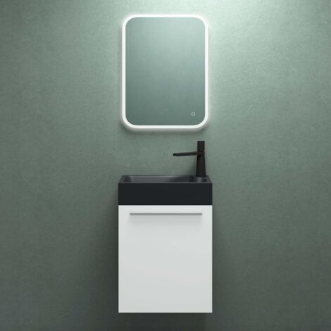 Mai & Mai Badmöbelset Badezimmermöbel Waschbeckenunterschrank in Weiß Matt inkl. Waschbecken Anthrazit matt und LED-Badspiegel BxTxH 46x26x63 cm Pisa