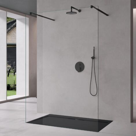 Mai & Mai Box Doccia Walk-In 120x200cm, Parete Doccia in Vetro Trasparente 10mm Vetro di Sicurezza ESG con 2 Bracci Sostegni Telescopici MMBR3 Nero