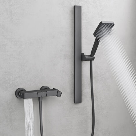 Mai & Mai Duschsystem mit Regendusche Duschkopf 3 Strahlarten höhenverstellbar Duschbrause mit Unterauslauf aus Aluminium Grau Arvexa-02