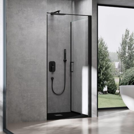 Mai & Mai Duschtür Nischentür dusche Duschabtrennung Duschkabine 75cm Schwingtür 8mm ESG-Sicherheitsglas mit Nanobeschichtung Hebe-Senk-Mechanismus Klarglas Teramo36K Schwarz