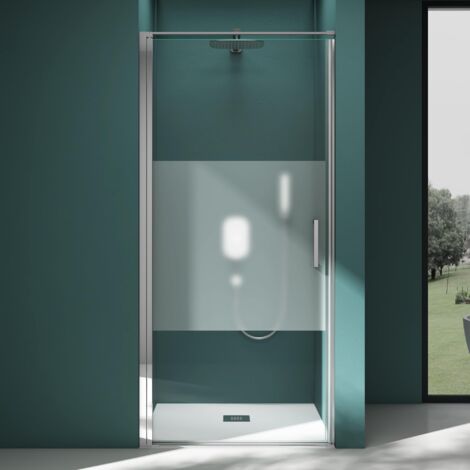 Mai & Mai Duschtür Nischentür dusche Duschabtrennung Duschkabine 90cm Schwingtür 8mm ESG-Sicherheitsglas mit Nanobeschichtung Hebe-Senk-Mechanismus Milchglas Streifen Teramo36K