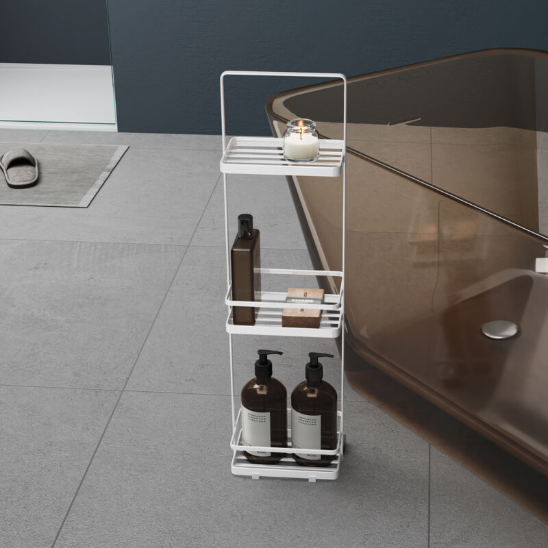 Mai & Mai Étagère de Rangement à 3 Niveaux en Acier au Carbone Poignée Charge Lourde Étagère Douche sur Pied pour Salle de Bain Blanc 18×12,5×67,3 CM