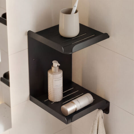 Mai & Mai Étagère Murale de Rangement en Acier au Carbone Porte-Serviettes au Mur Support Rangement à Poser à Susprendre avec Crochets pour Salle de Bain Cuisine Noir 220×220×274 MM Reglo-14