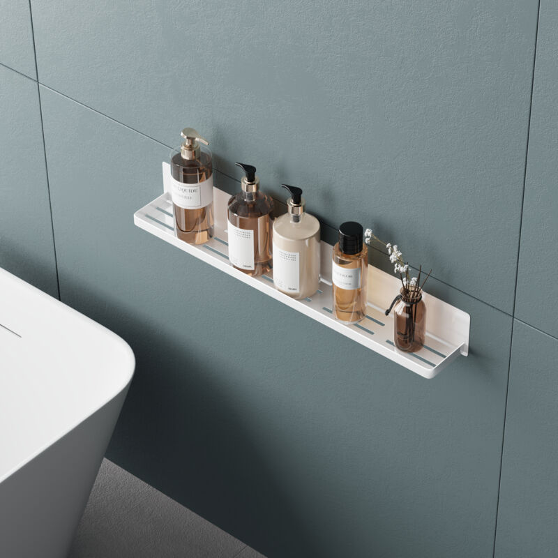 Mai & Mai Étagère Murale de Rangement en Acier au Carbone Support Rangement au Mur Étagère Douche à Poser pour Salle de Bain Cuisine Blanc 60×8,3×8