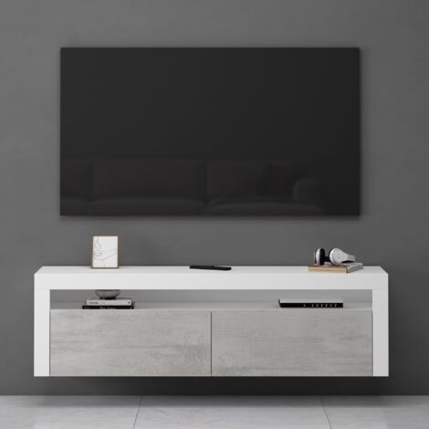 Mai & Mai Fernsehschrank TV Schrank Lowboard Hängeschrank 2 Türen mit Soft-Close Fernsehtisch für Wohnzimmer in matt Weiß + Beton BTH: 160x40x46 cm Fernsehschrank01