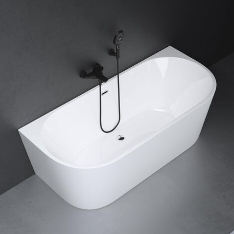 Mai & Mai Freistehende Badewanne Acryl Oval Acryl-Standbadewanne inkl. Pop Up Ablaufgarnitur Weiß 170x75x58cm Vicenza519