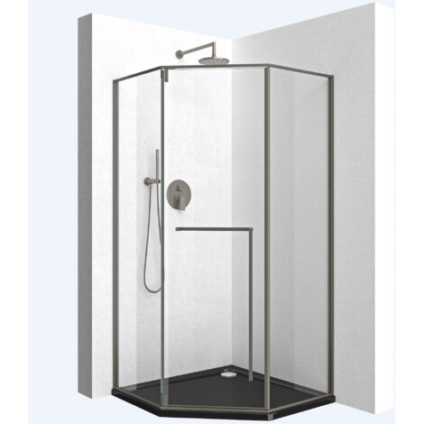 Mai & Mai Fünfeckdusche 90x90 cm mit Drehtür Duschkabine Eckdusche 8mm ESG-Sicherheitsglas Nano-Beschichtung Duschabtrennung Ravenna68K-Plus